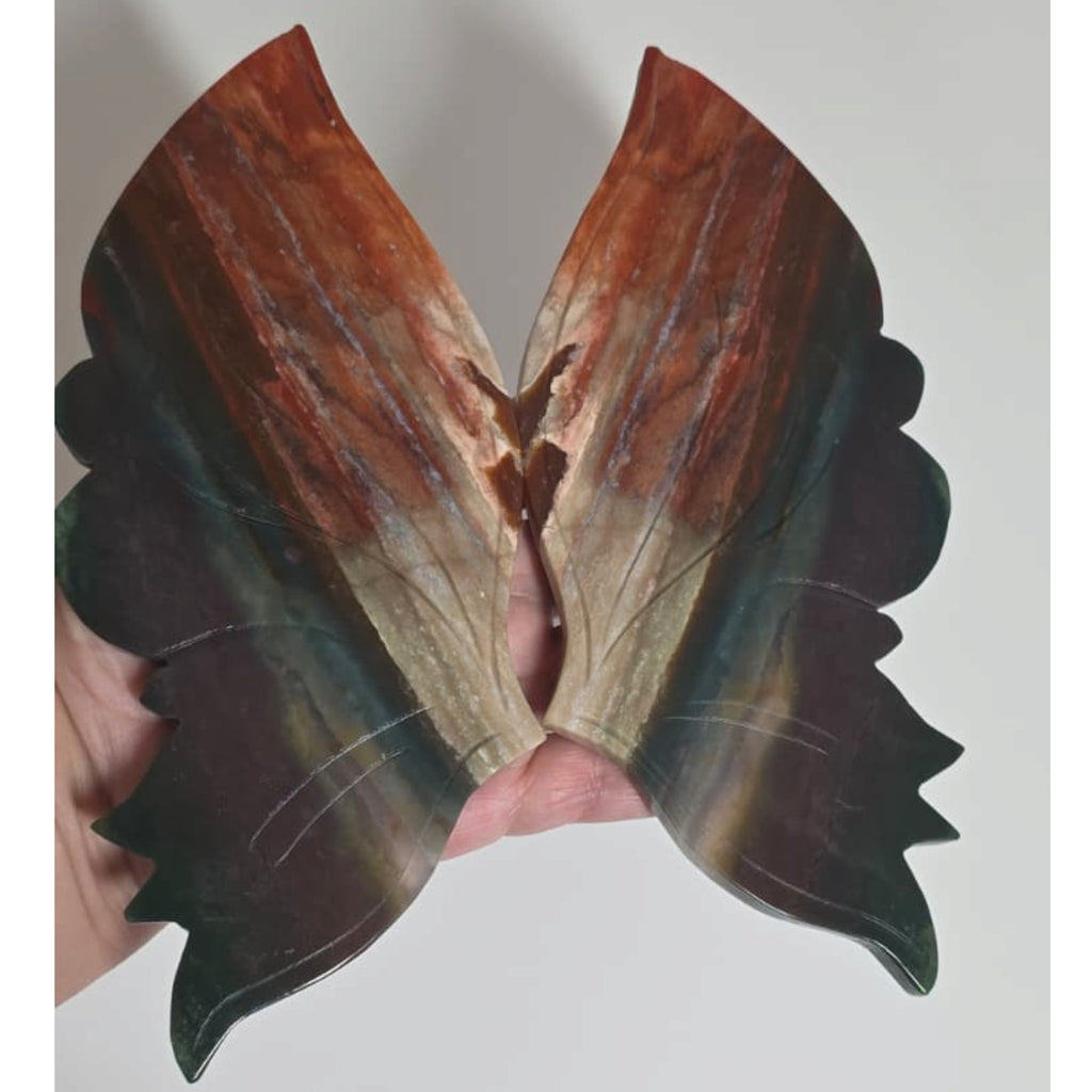 Pair of carved agate butterfly wings held together