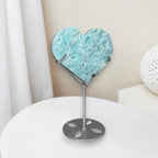 Blue druzy hemimorphite heart lifestyle display