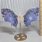 Blue agate butterfly sculpture with gold-tone stand and two wings on base