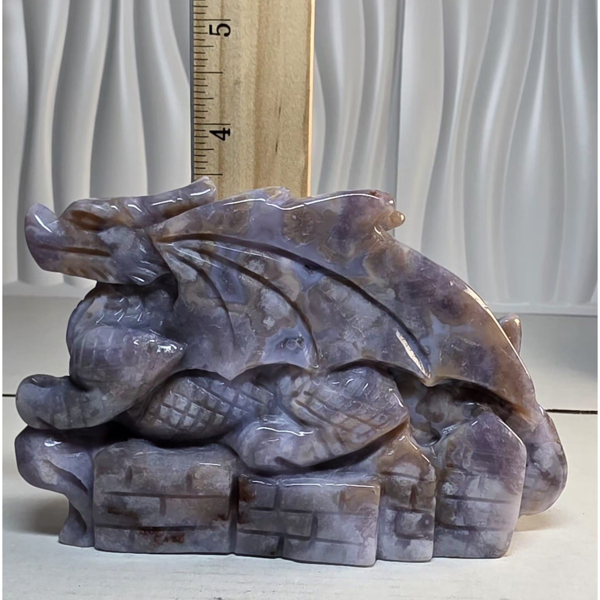 Blue Flower Agate Dragon Carving | One of a Kind Crystal Sculpture