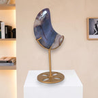 Blue Flower Agate Moon on Gold Stand