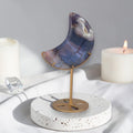 Blue Flower Agate Moon on Gold Stand