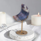 Blue Flower Agate Moon on Gold Stand
