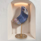 Blue Flower Agate Moon on Gold Stand