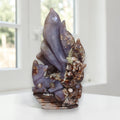Front view of Blue Flower Agate nine tailed fox carving