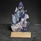 Blue Flower Agate Nine Tails Fox freeform - size reference with ruler