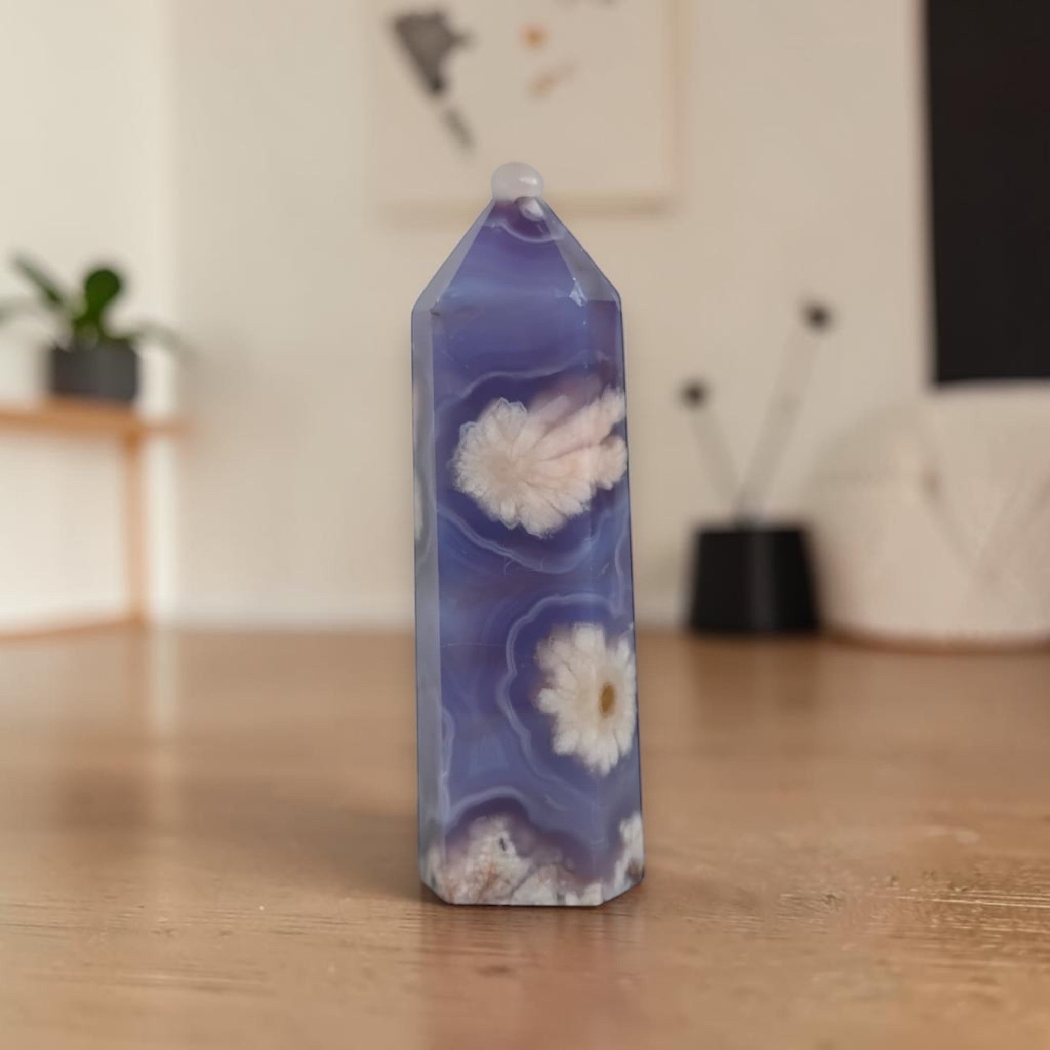 Blue Flower Agate Tower