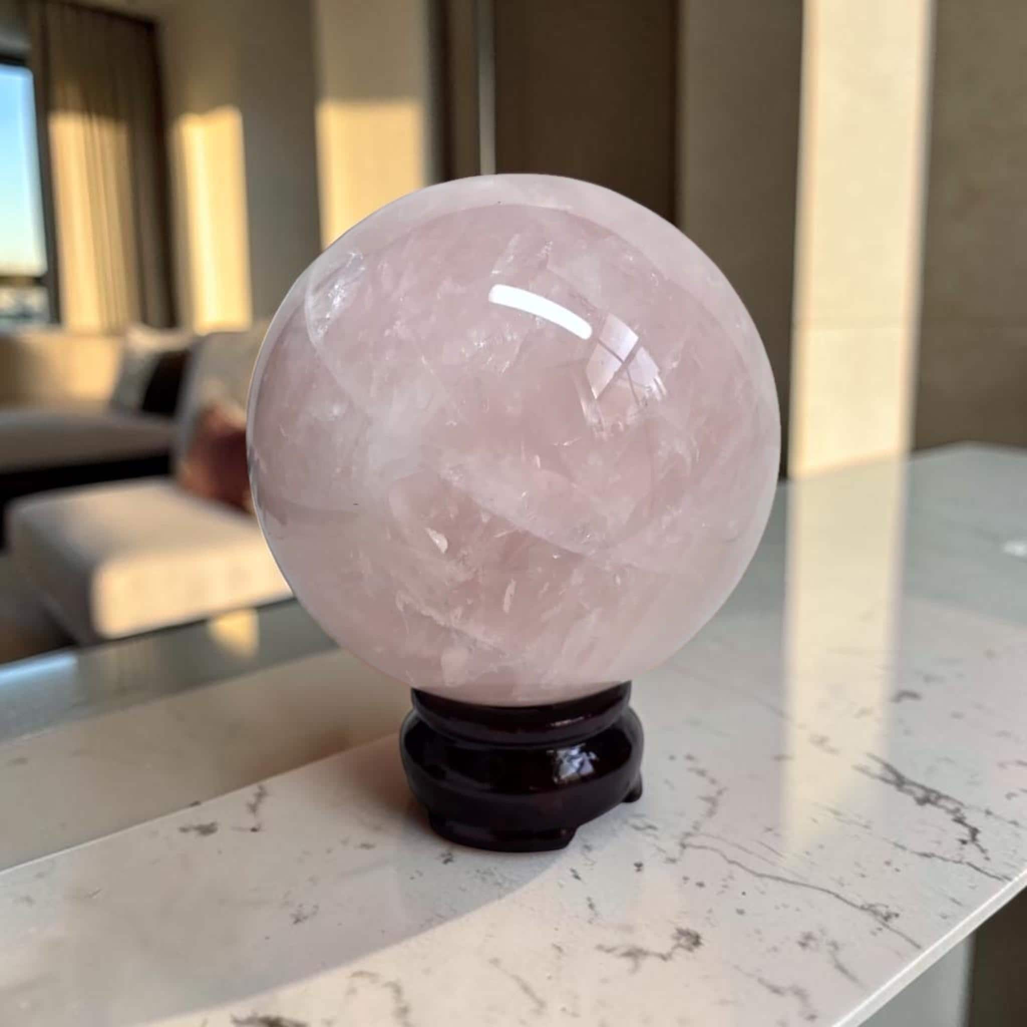 Rose Quartz Sphere 85mm Natural Pink Crystal Ball Polished Quartz Luxury Home Decor Reiki