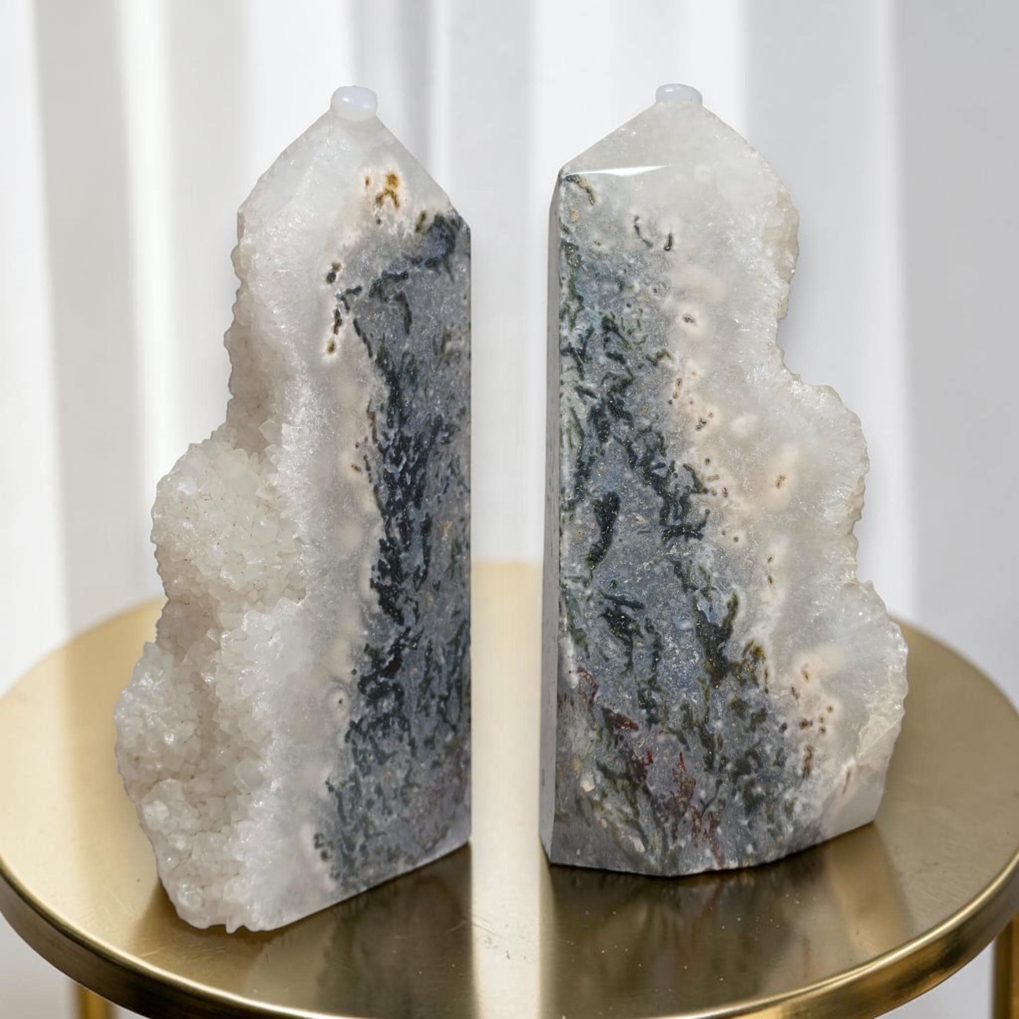 Moss Agate Druzy Geode Tower