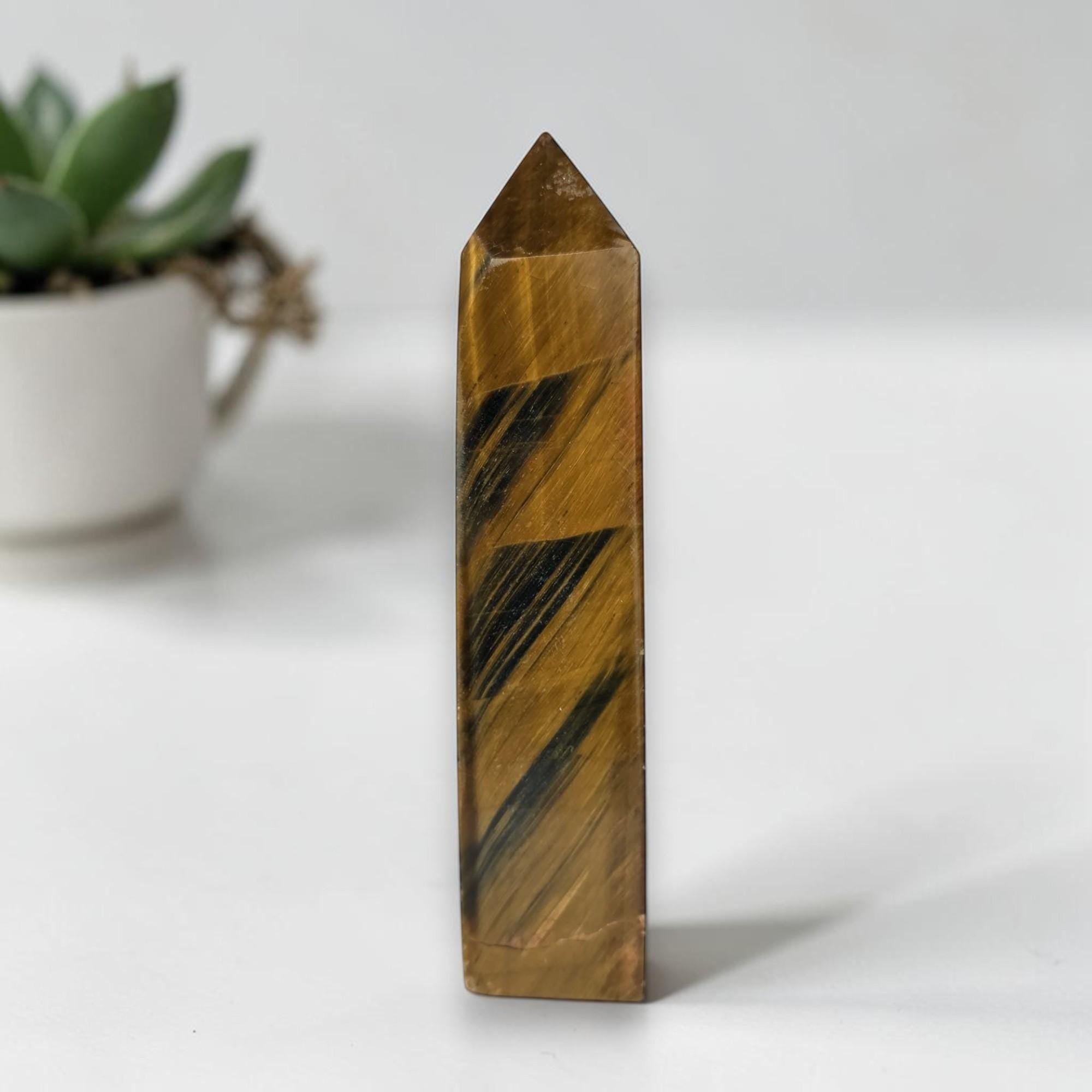Tiger Eye Tower 5.5" | Golden Crystal Obelisk | Protection Stone | Confidence Stone | Spiritual decor