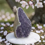 Violet amethyst druzy stone, freeform with speckled crystal surface