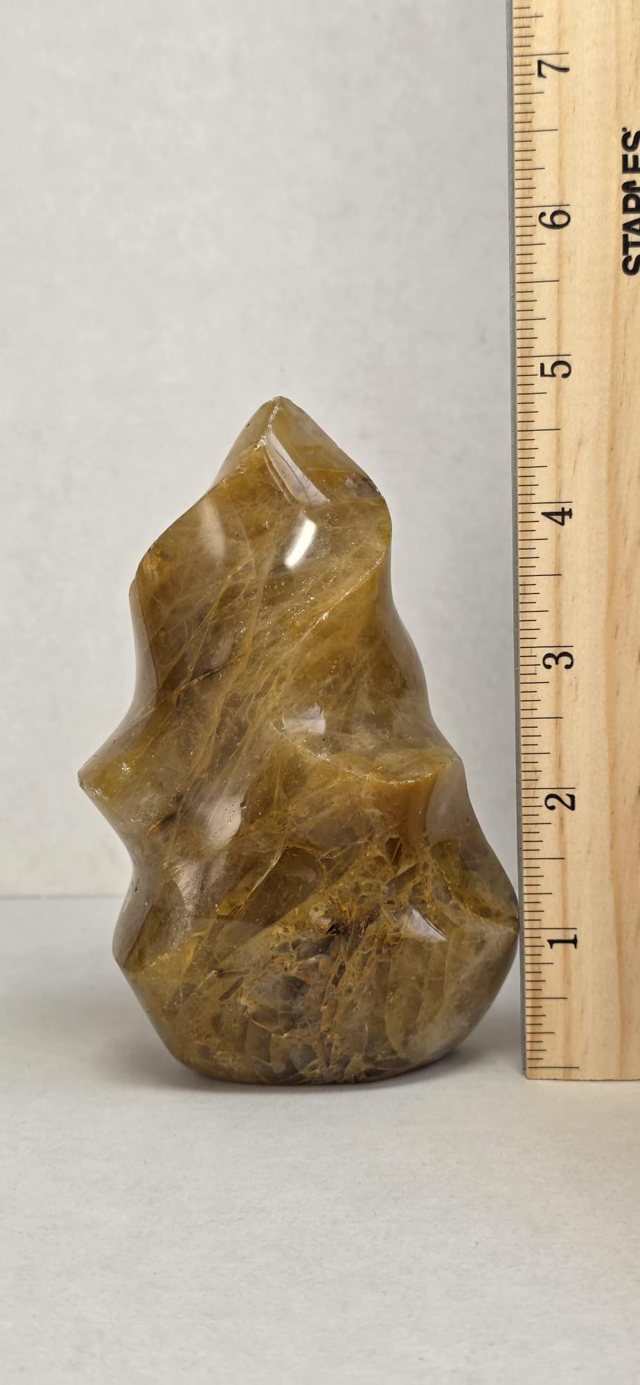 Golden Healer Quartz Flame, Large Healing Stone Decor, Reiki Gift, Meditation Mineral Sculpture
