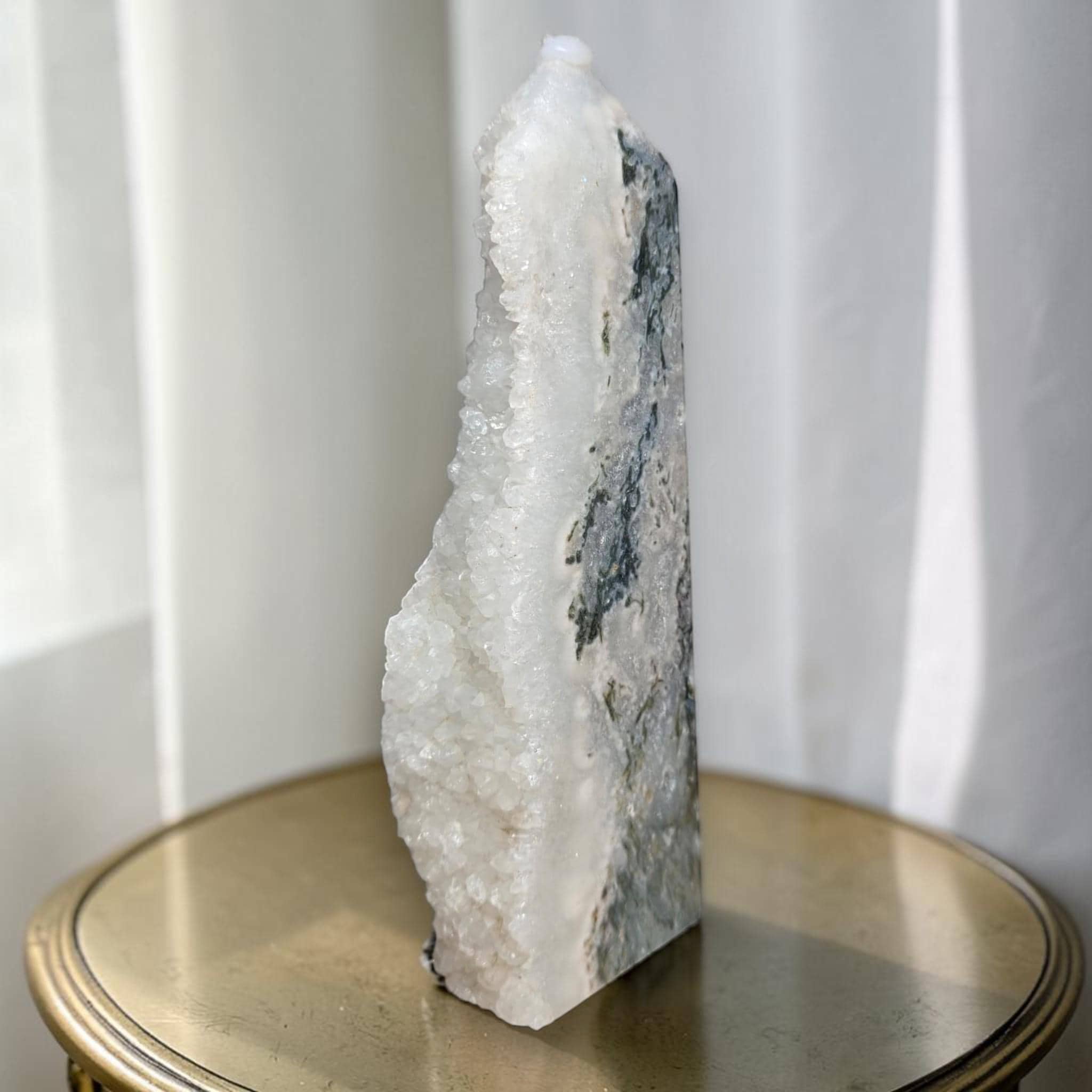 Moss Agate Druzy Geode Tower