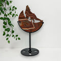 Carnelian Agate Howling Wolf Crescent Moon Carving with Stand