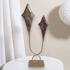 Chevron Amethyst Double Star Sculpture – Gold Stand Crystal Art 12"