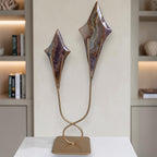 Chevron Amethyst Double Star Sculpture – Gold Stand Crystal Art 12"