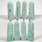 Choose your hemimorphite crystal tower - selection guide showing options A B C D