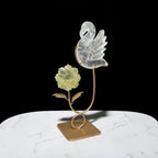 Clear Quartz swan and Citrine flower set on gold stand display view