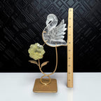 Clear Quartz swan and Citrine flower gold stand with size reference