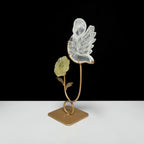 Clear Quartz swan and Citrine flower crystal set on gold stand side view
