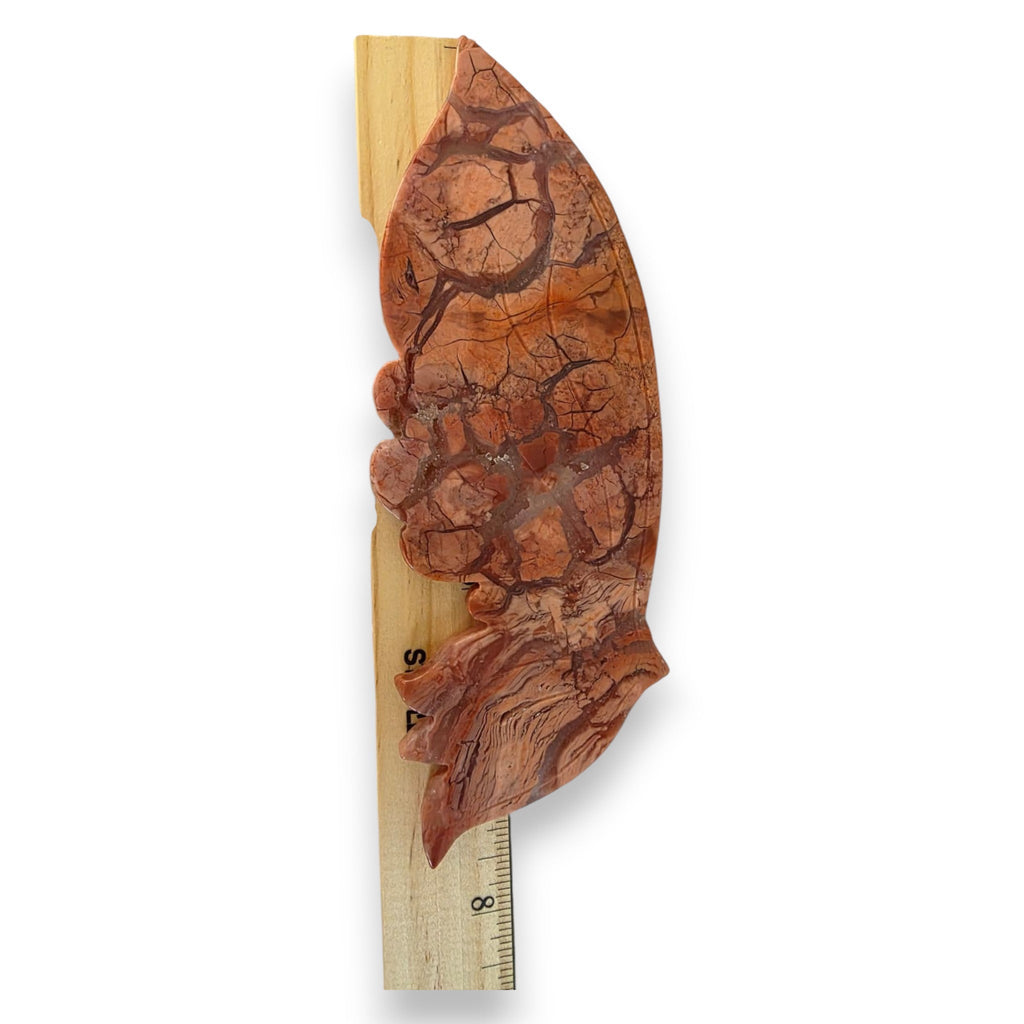 Cotton Candy Agate butterfly on stand with height ruler reference