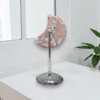 Back view of Cotton Candy Agate moon and display stand