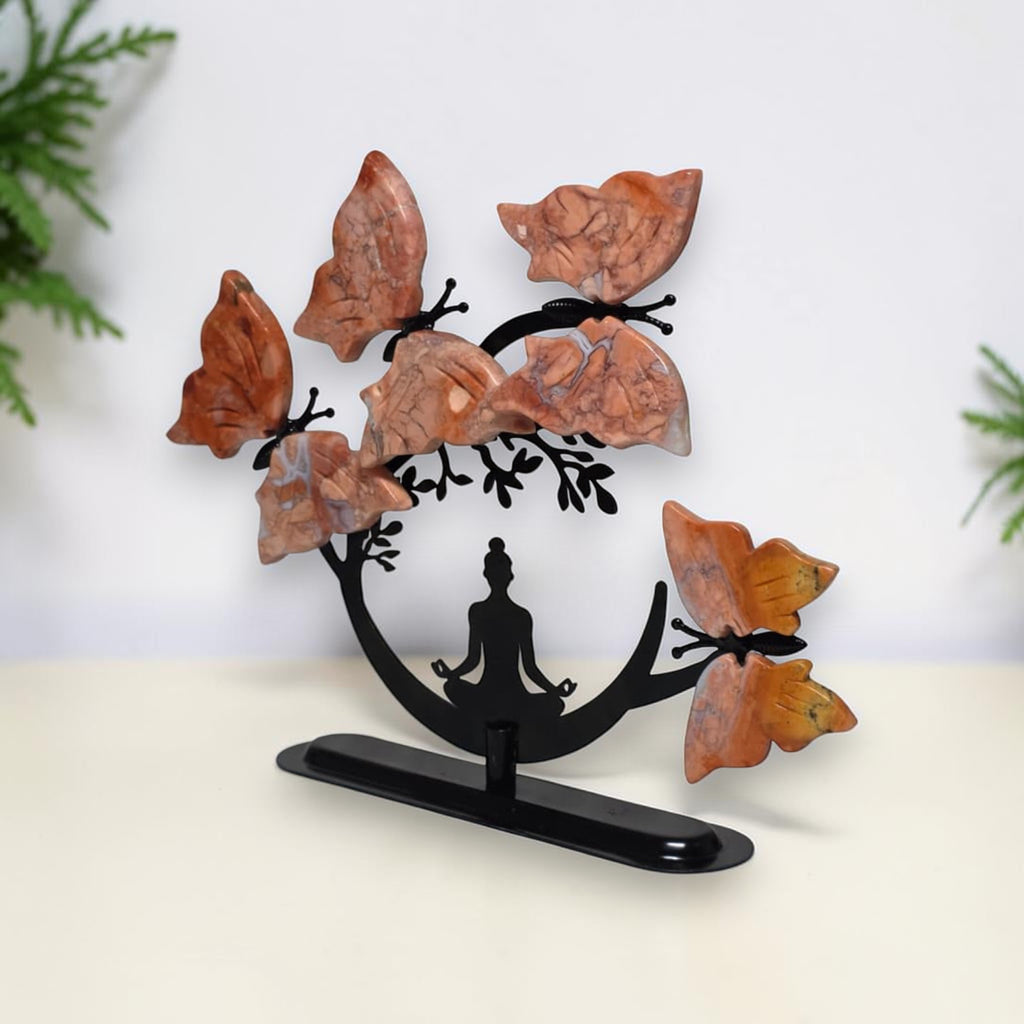 Angled view of Cotton Candy Butterfly Tree on its black display base