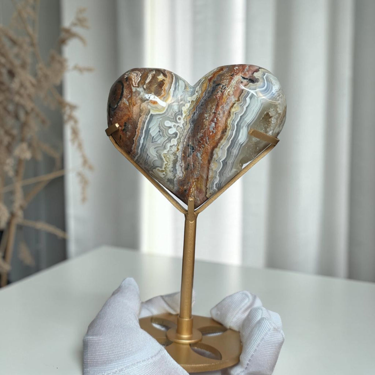 Mexican Crazy Lace Agate Heart with Stand