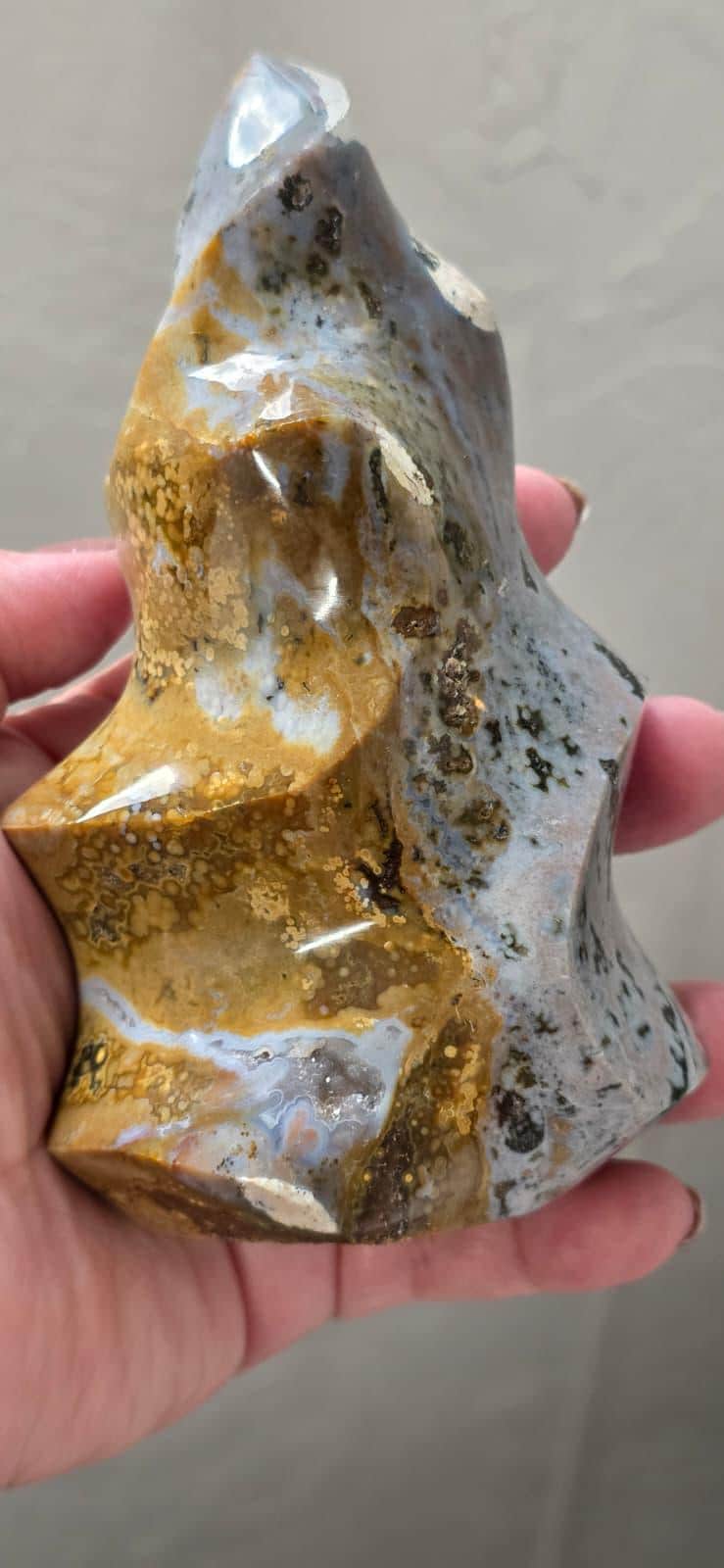 Ocean Jasper Flame, Orbicular Freeform Crystal, Large Mineral Specimen, Natural Stone Sculpture Decor
