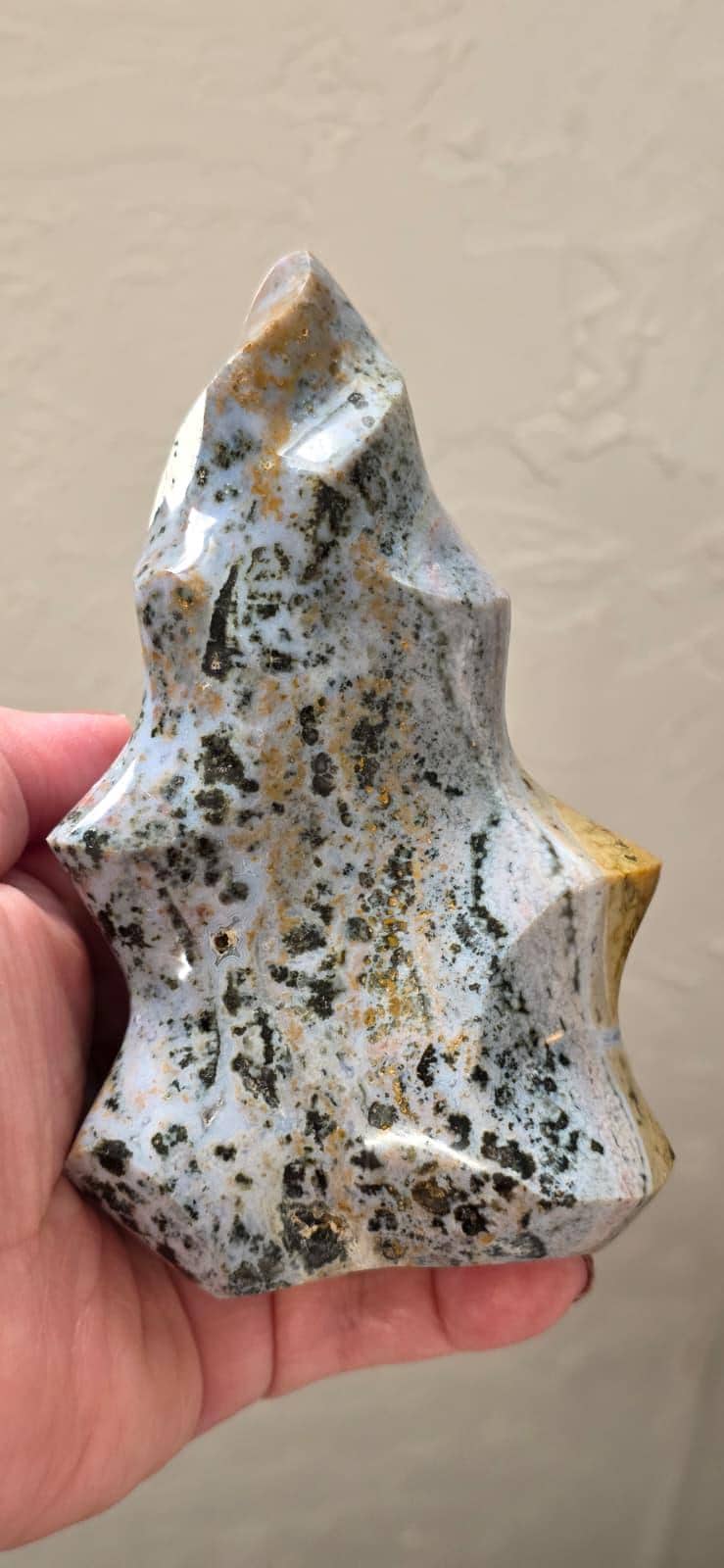 Ocean Jasper Flame, Orbicular Freeform Crystal, Large Mineral Specimen, Natural Stone Sculpture Decor