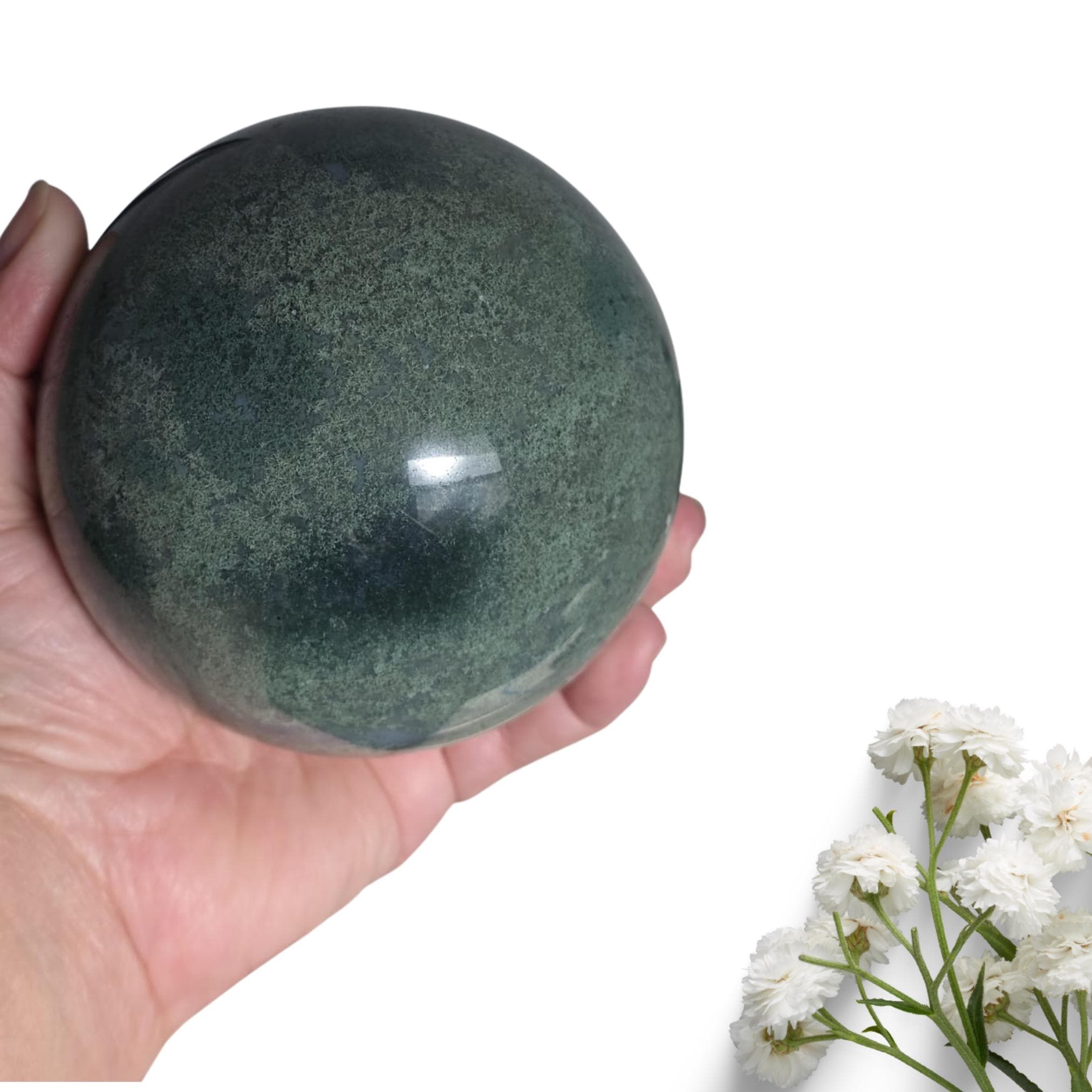 Green Druzy Crystal Sphere Moss Agate Quartz Ball