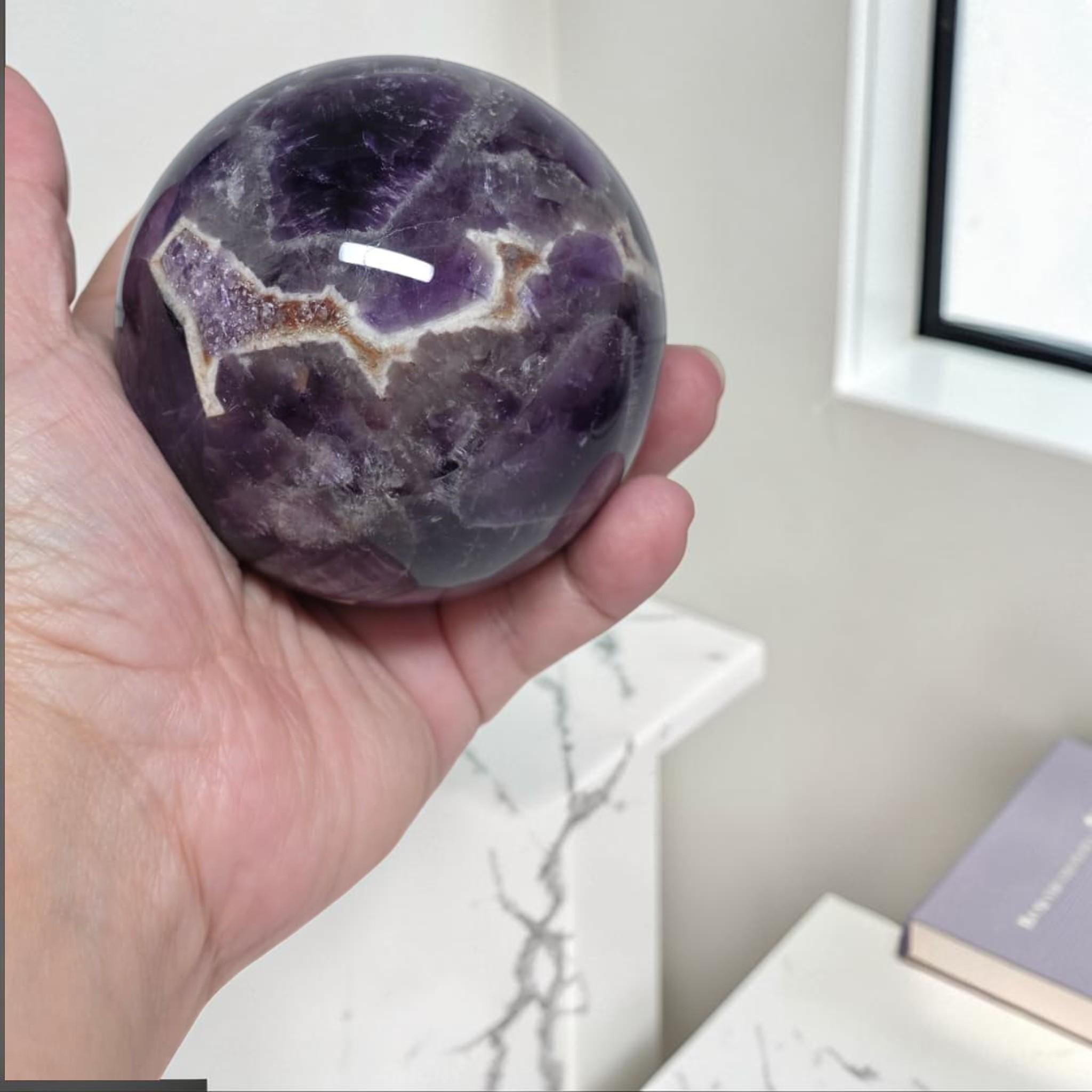 Chevron Amethyst Sphere 58mm, Dream Amethyst Druzy Crystal Ball