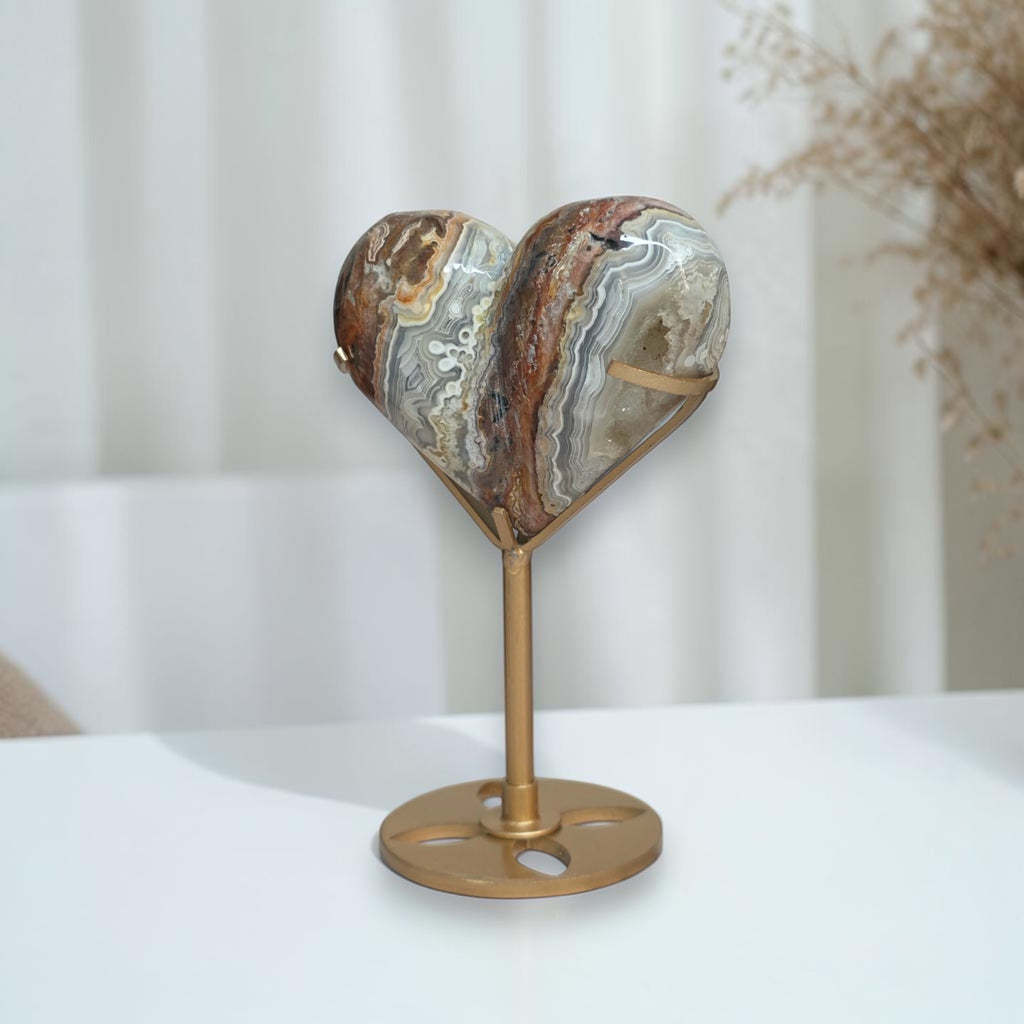 Mexican Crazy Lace Agate Heart with Stand