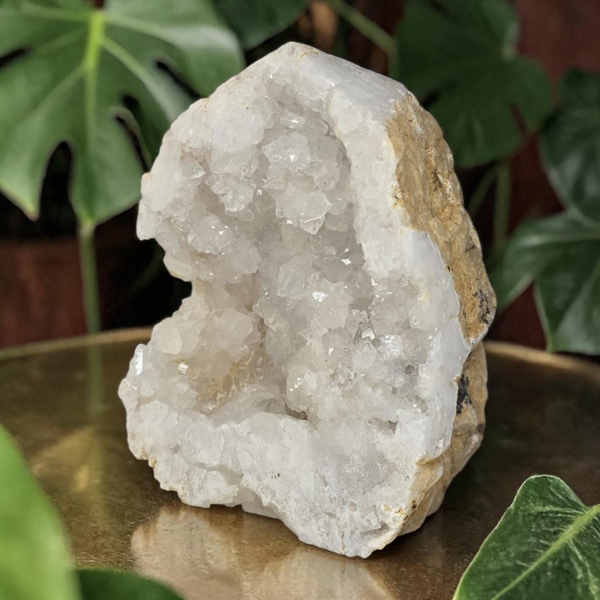 White Quartz Druzy Geode, Sparkling Crystal Cluster, Natural Druzy Mineral Decor
