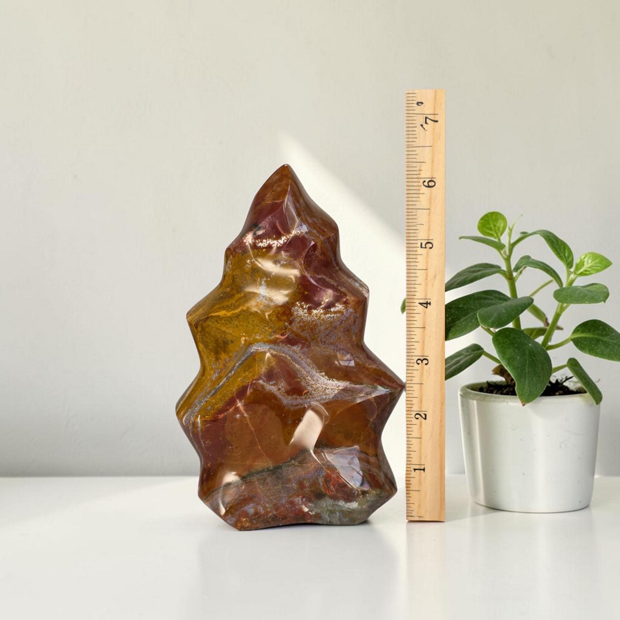 Ocean Jasper Flame Crystal, Large Polished Stone, Collector Display Decor
