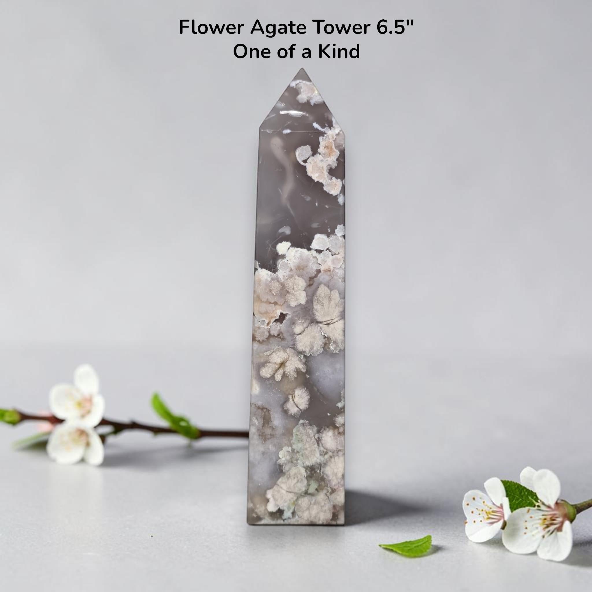 Flower Agate Tower 6.5 Inch Blossom Agate Crystal Point Natural Stone