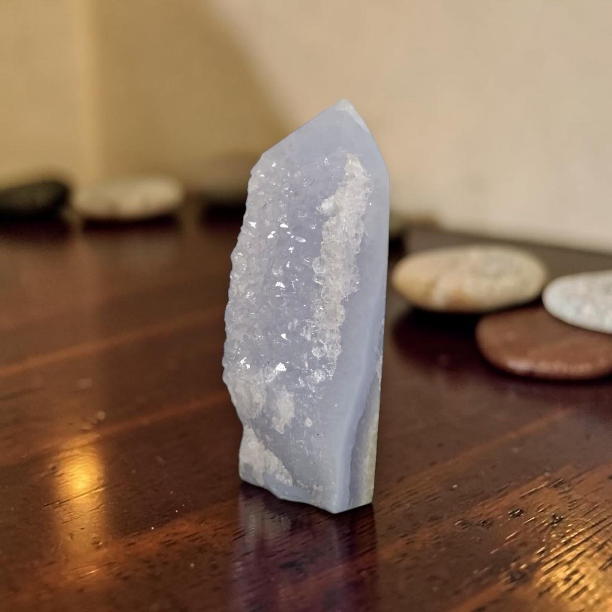 Blue Lace Agate Tower Druzy Crystal Point Natural Agate Obelisk