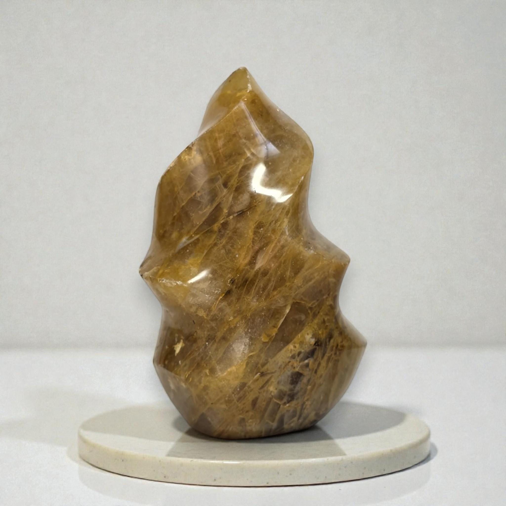 Golden Healer Quartz Flame, Large Healing Stone Decor, Reiki Gift, Meditation Mineral Sculpture