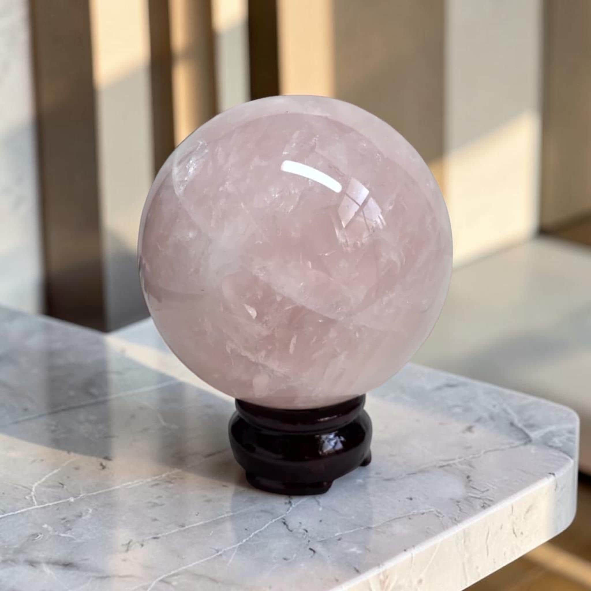 Rose Quartz Sphere 85mm Natural Pink Crystal Ball Polished Quartz Luxury Home Decor Reiki