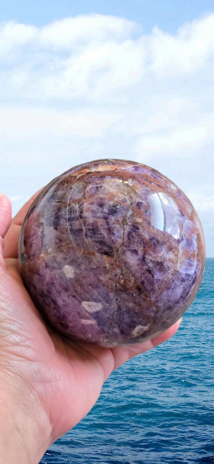 Large Chevron Amethyst Sphere – 92mm Galaxy Quartz Crystal Orb Ball