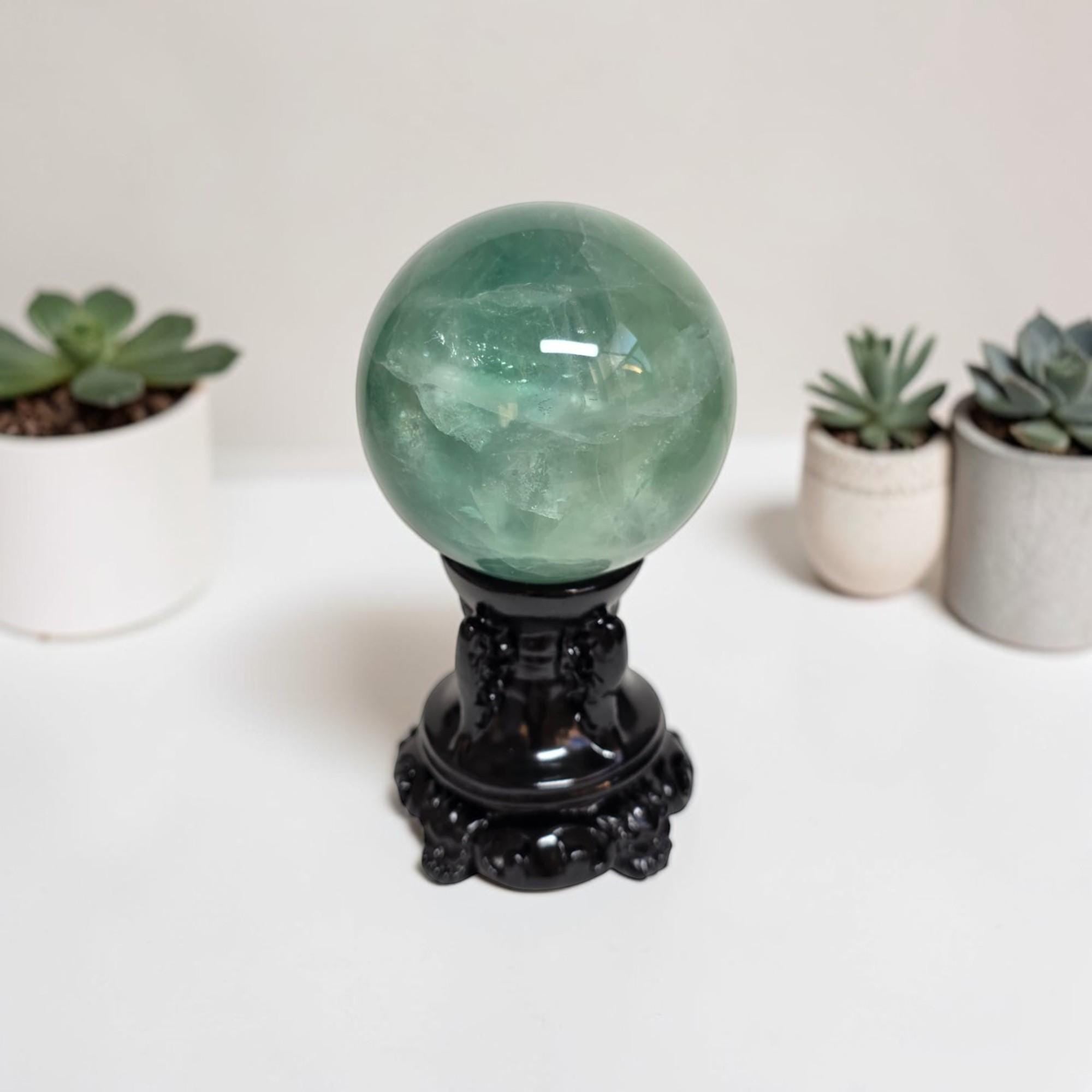 Green Fluorite Sphere 70mm, Natural Fluorite Quartz Orb, Banded Crystal Ball, Healing Stone