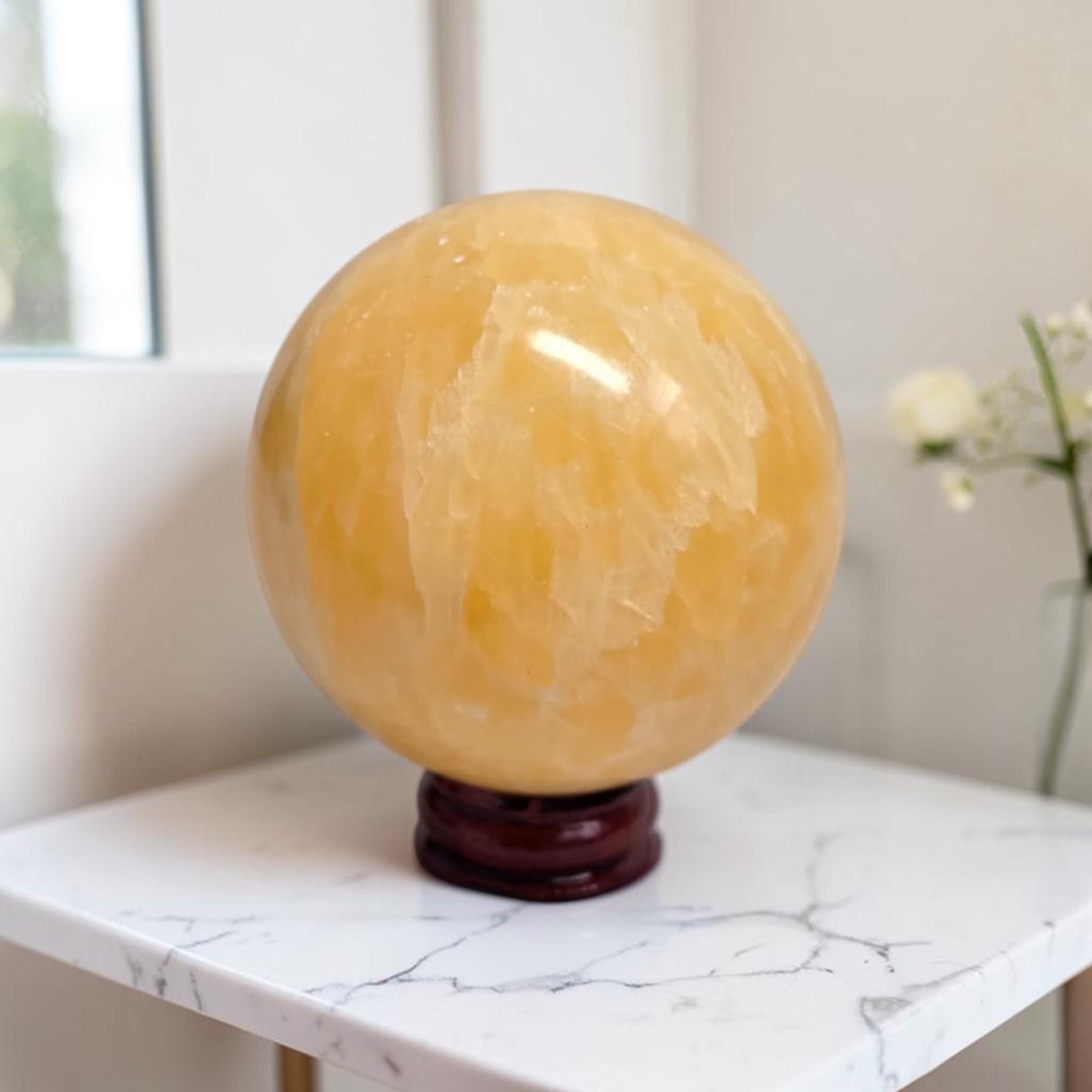 Yellow Calcite Sphere 60mm, Yellow Stone Ball, Healing Orb, Reiki Gift, Meditation Decor