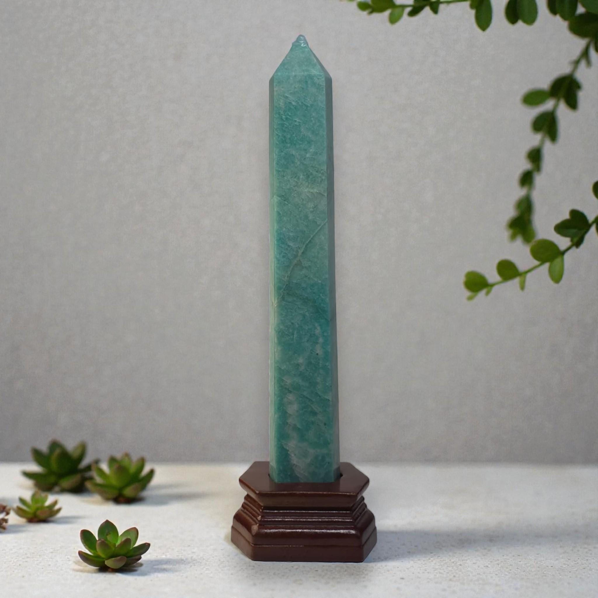 Natural Amazonite Crystal Tower Obelisk Large Green Stone Point Healing Crystal Decor