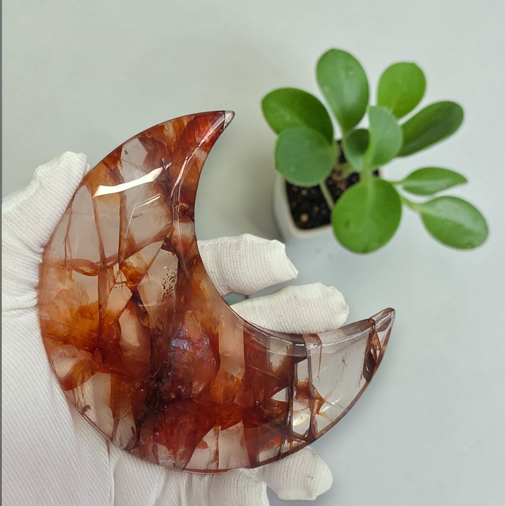 Fire quartz crescent moon crystal