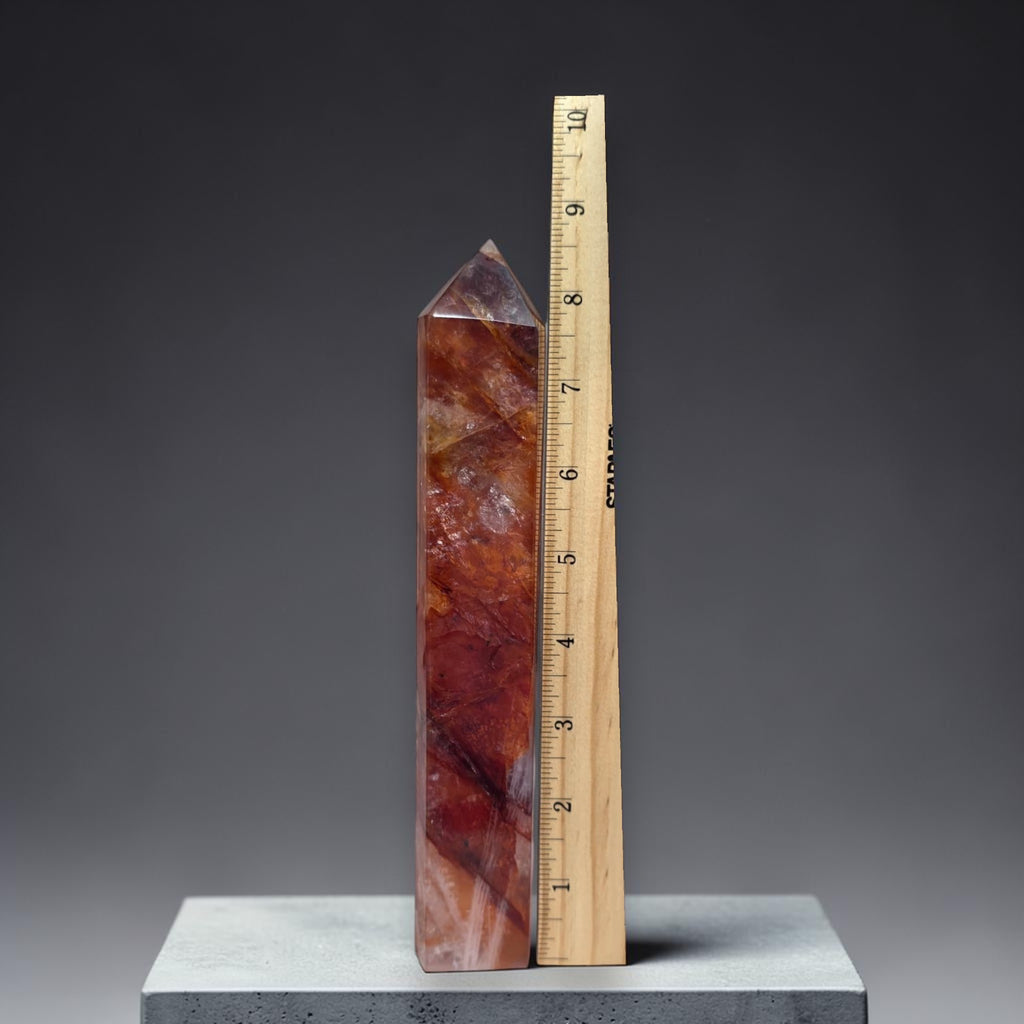 Fire Quartz tower size reference next to ruler showing 8.5 inches