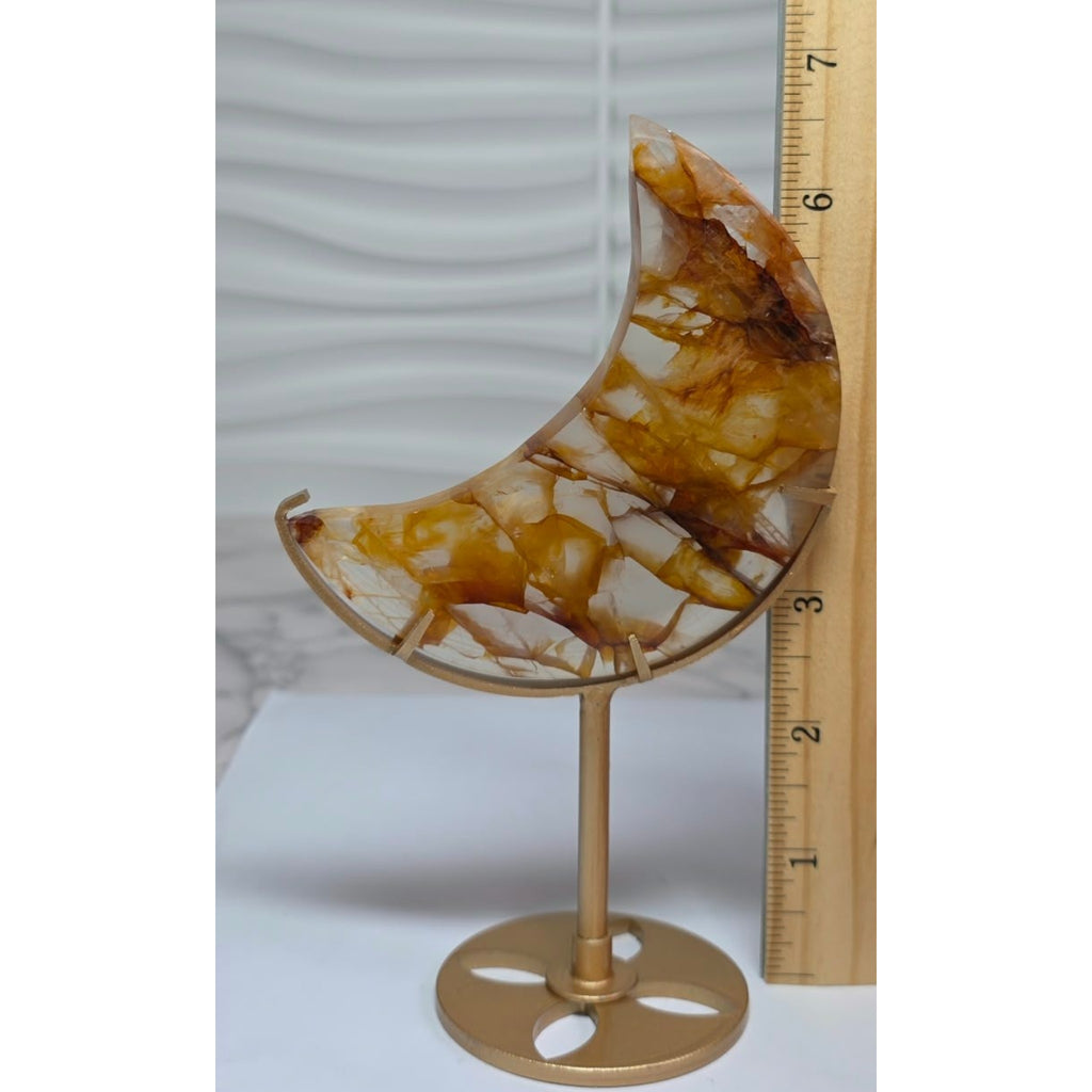 Golden Healer crescent moon and stand beside ruler showing height