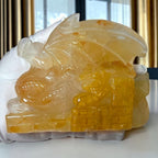 Close view of Golden Healer Quartz dragon carving