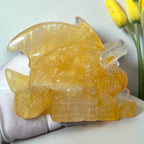 Back view of carved quartz dragon wings
