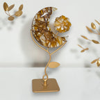 Golden healer moon and crystal flower display styling