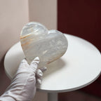 Large Golden Healer Quartz Heart – Polished Crystal Carving, 5.9" Display Piece